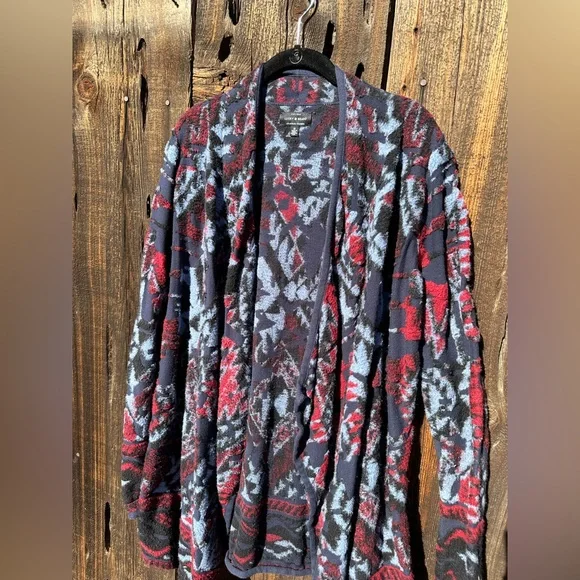 Lucky Brand Red Blue Floral Detail Cardigan Sweater with Long Sleeves - Picture 7 of 9